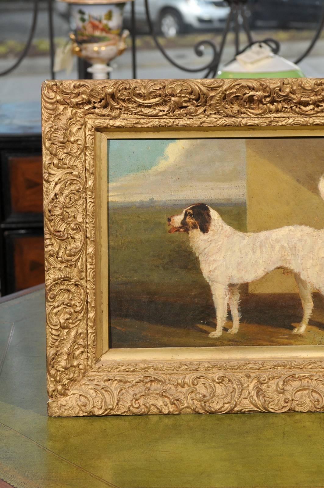19th Century Giltwood Framed Oil on Canvas Dog Painting 2