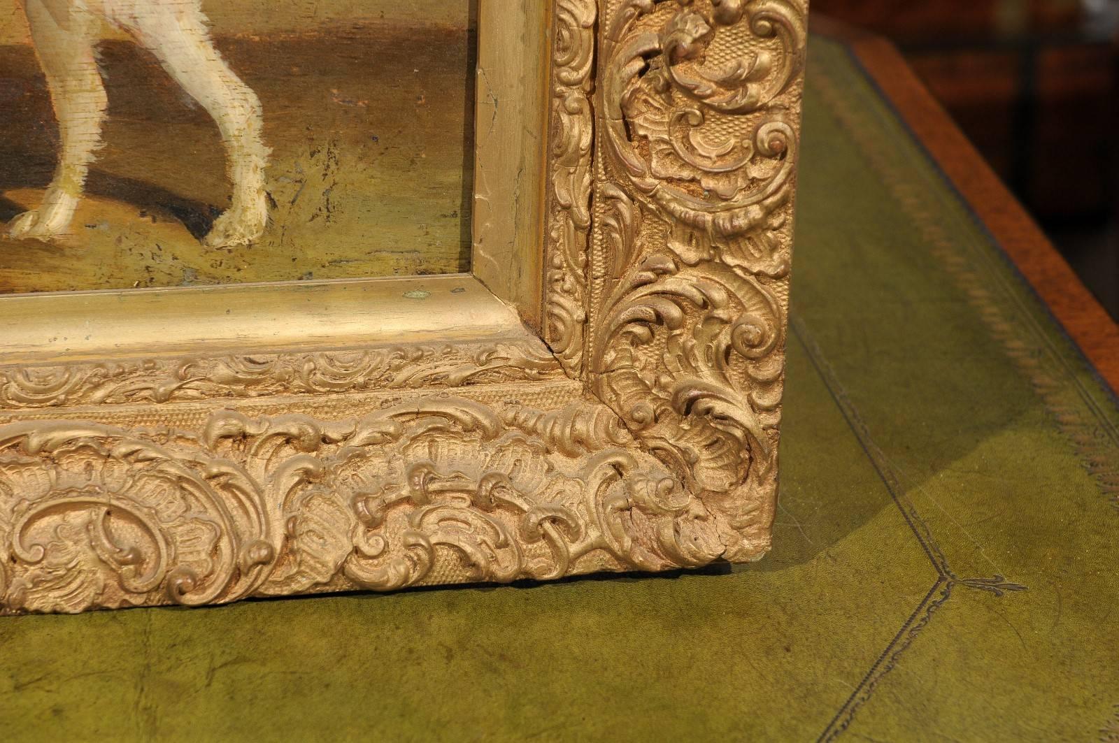 19th Century Giltwood Framed Oil on Canvas Dog Painting 4
