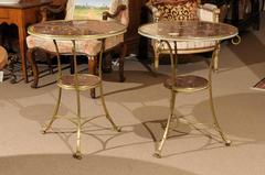 Pair of Brass & Rouge Marble French Style Gueridons with Paw Feet, 20th Century
