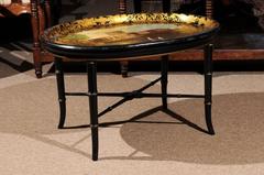 19th Century Papier Mâché Tray on Stand with Landscape Scene