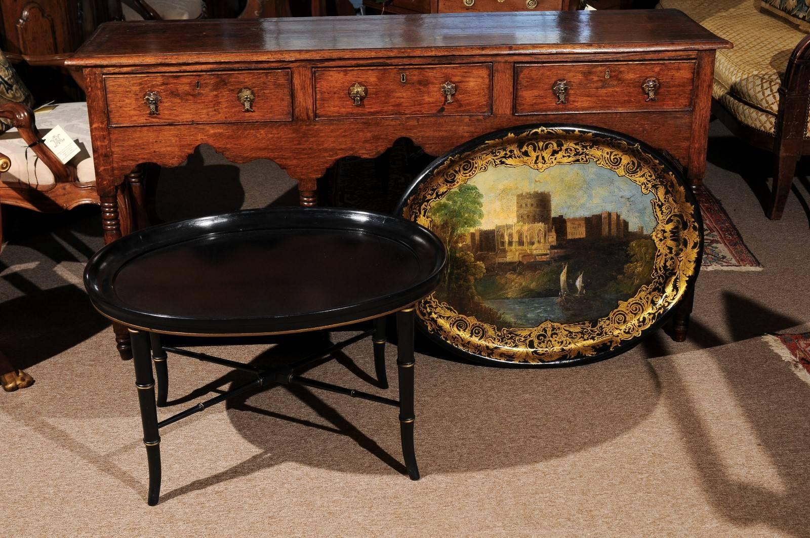 19th Century Papier Mâché Tray on Stand with Landscape Scene 1