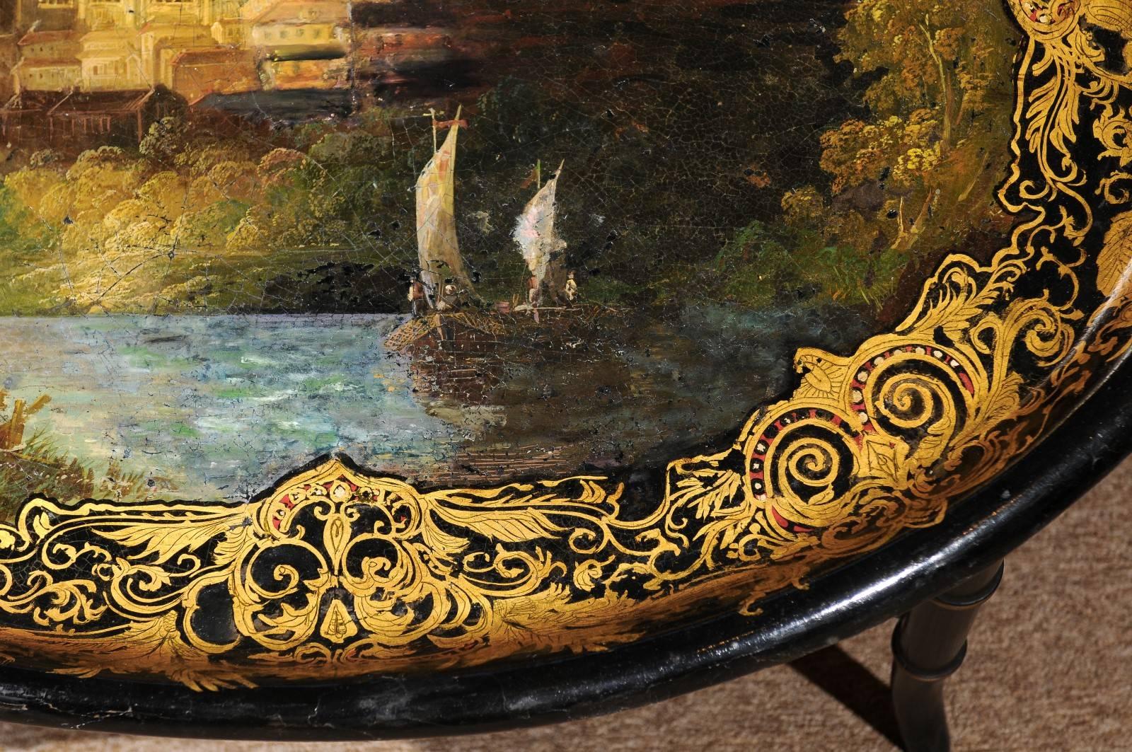 19th Century Papier Mâché Tray on Stand with Landscape Scene 5