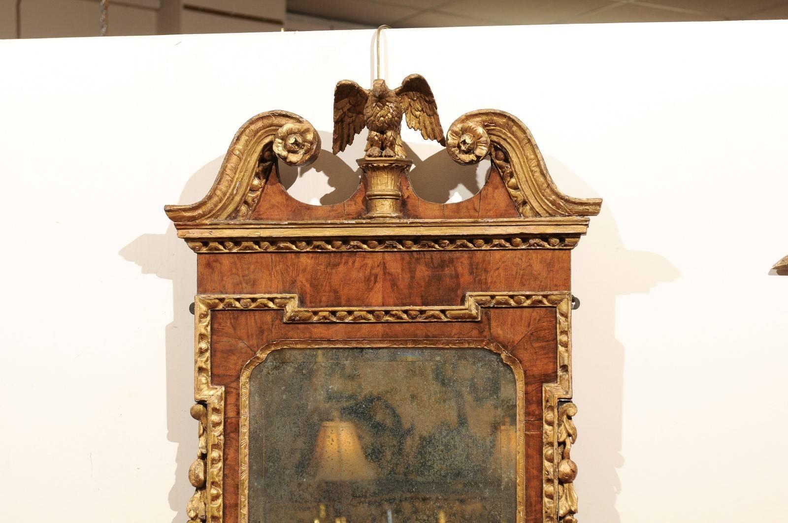 Mid-18th Century George II Burled Walnut and Parcel-Gilt Mirror with Eagle Cest 2
