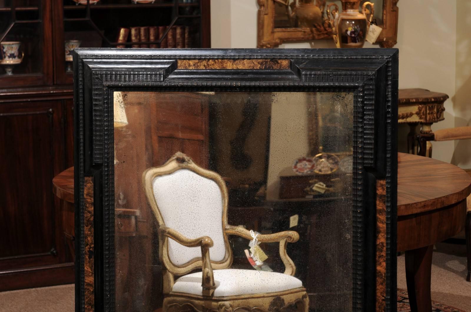 Italian Baroque Style Ebonized Mirror with Faux Burled Walnut Panels 3