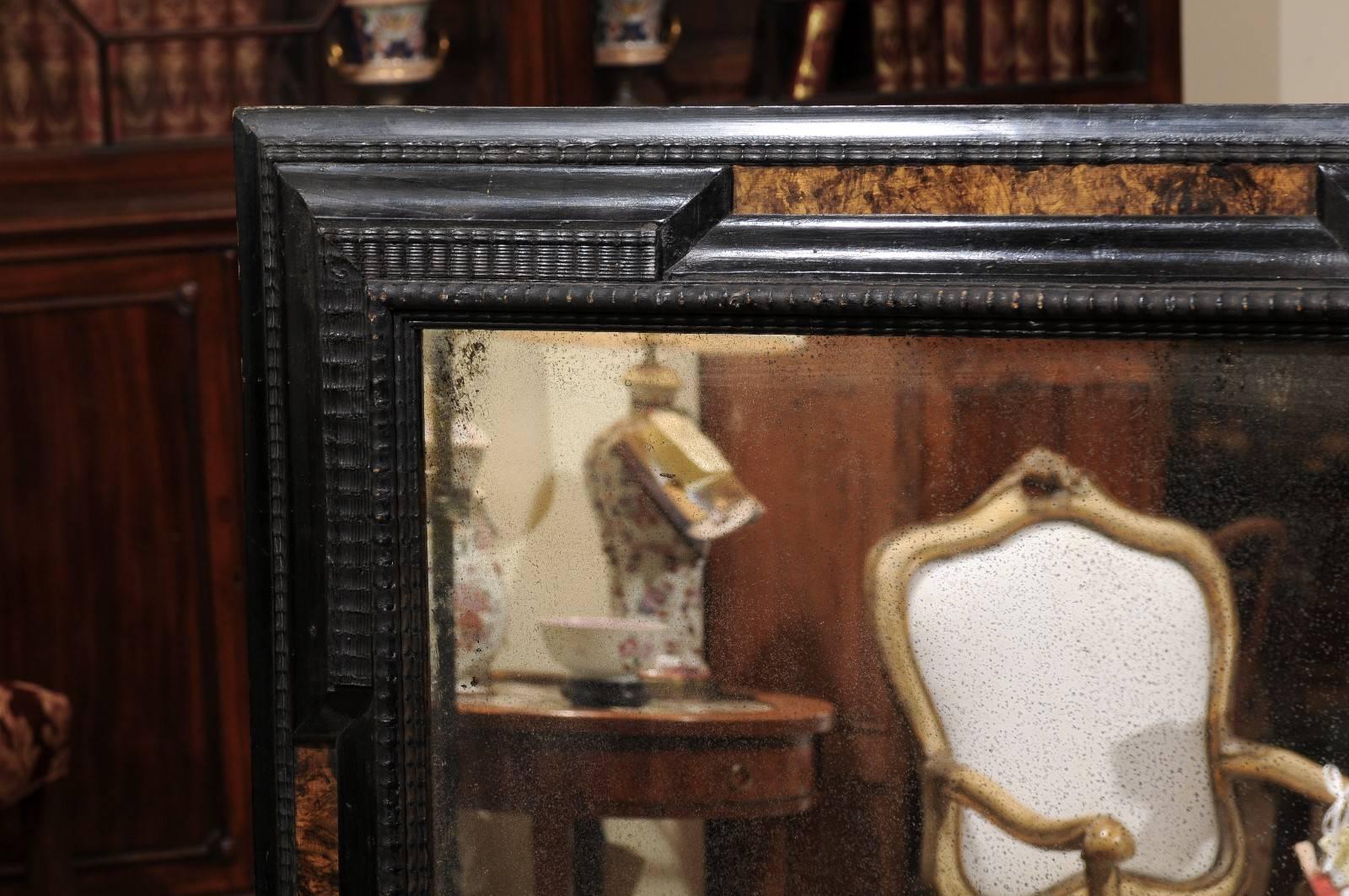 Italian Baroque Style Ebonized Mirror with Faux Burled Walnut Panels 2