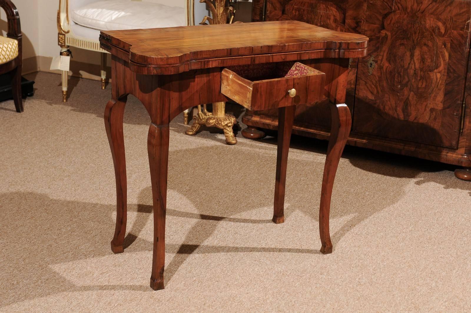 18th Century Olivewood Game Table with Drawer, Cabriole Legs and Hoof Feet 3