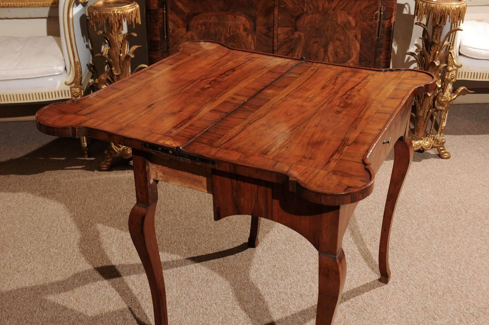 18th Century Olivewood Game Table with Drawer, Cabriole Legs and Hoof Feet 2