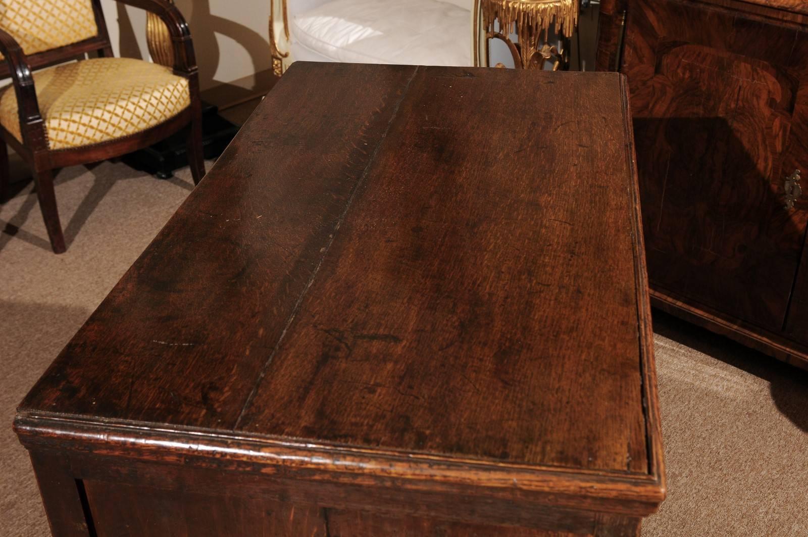 Hand-Carved 18th Century English Jacobean Style Oak Chest with Four Drawers and Bun Feet