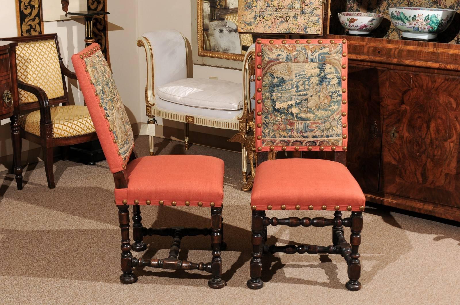 Pair of Louis XIII Style Oak Side Chairs, France 18th Century In Excellent Condition In Atlanta, GA