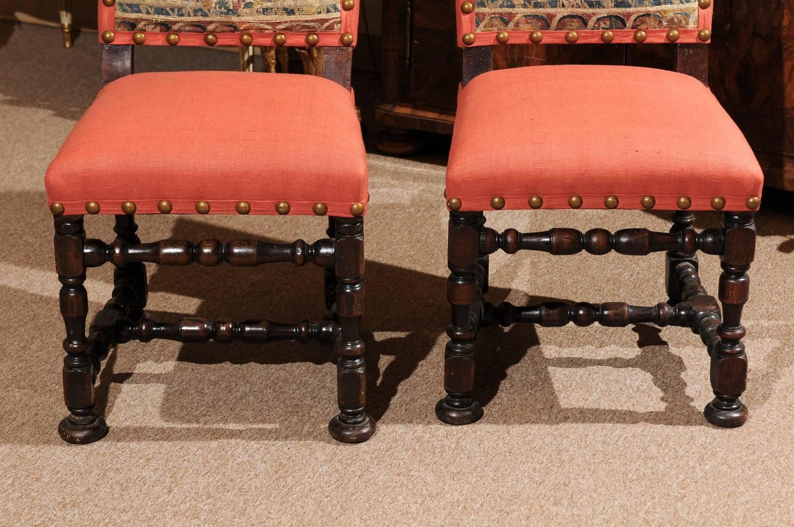 Pair of Louis XIII Style Oak Side Chairs, France 18th Century 2