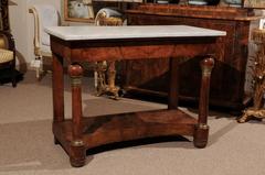 19th Century French Walnut Empire Style Console with White Marble Top