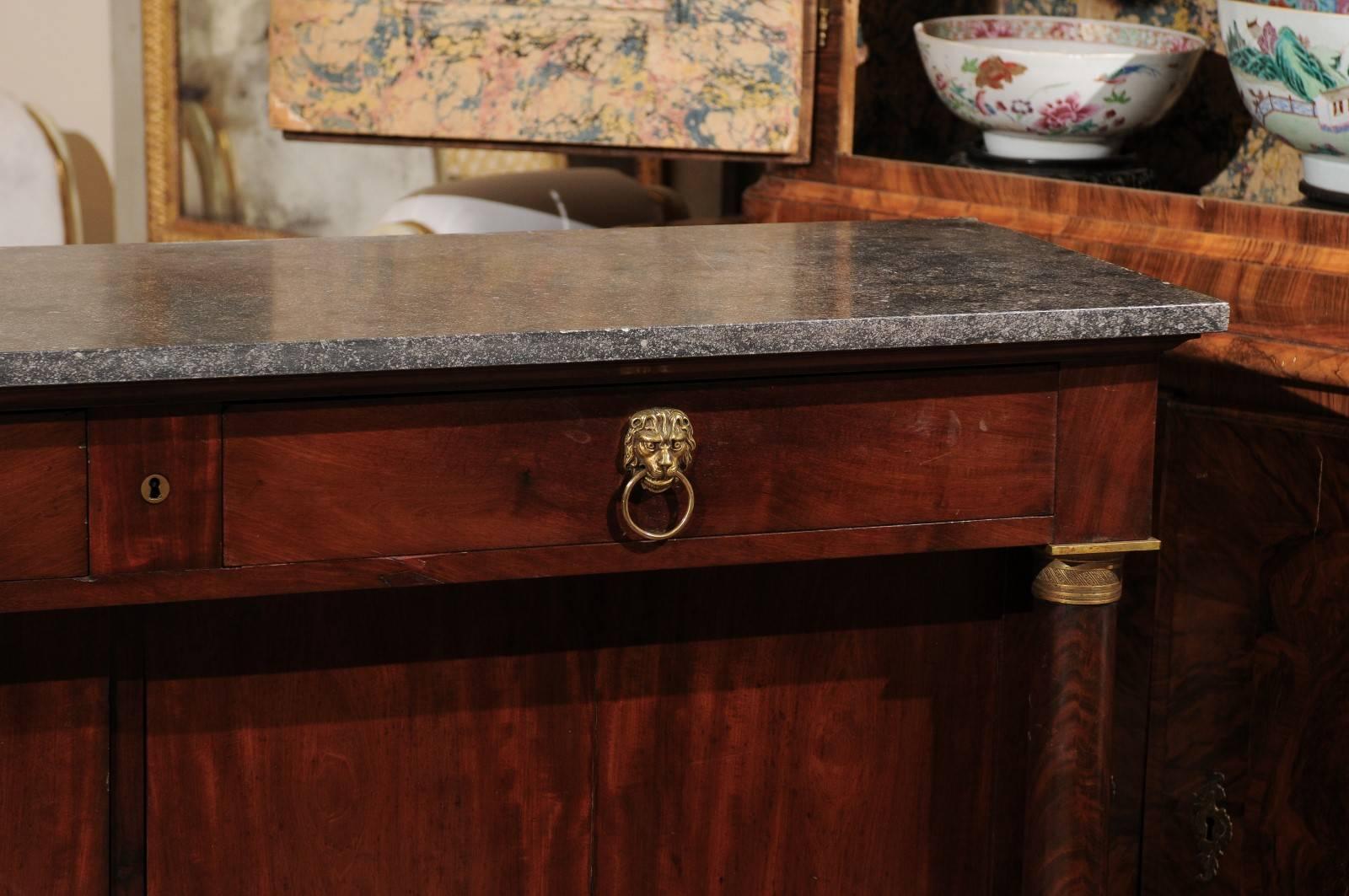 19th Century French Buffet in Mahogany with Grey Marble Top & Bronze Dore Mounts 2