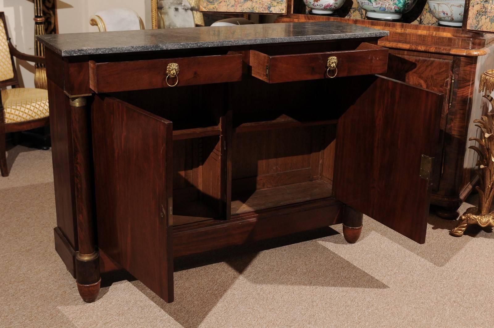 19th Century French Buffet in Mahogany with Grey Marble Top & Bronze Dore Mounts 3