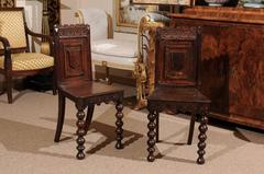 Pair of English Oak Hall Chairs, circa 1890-1920