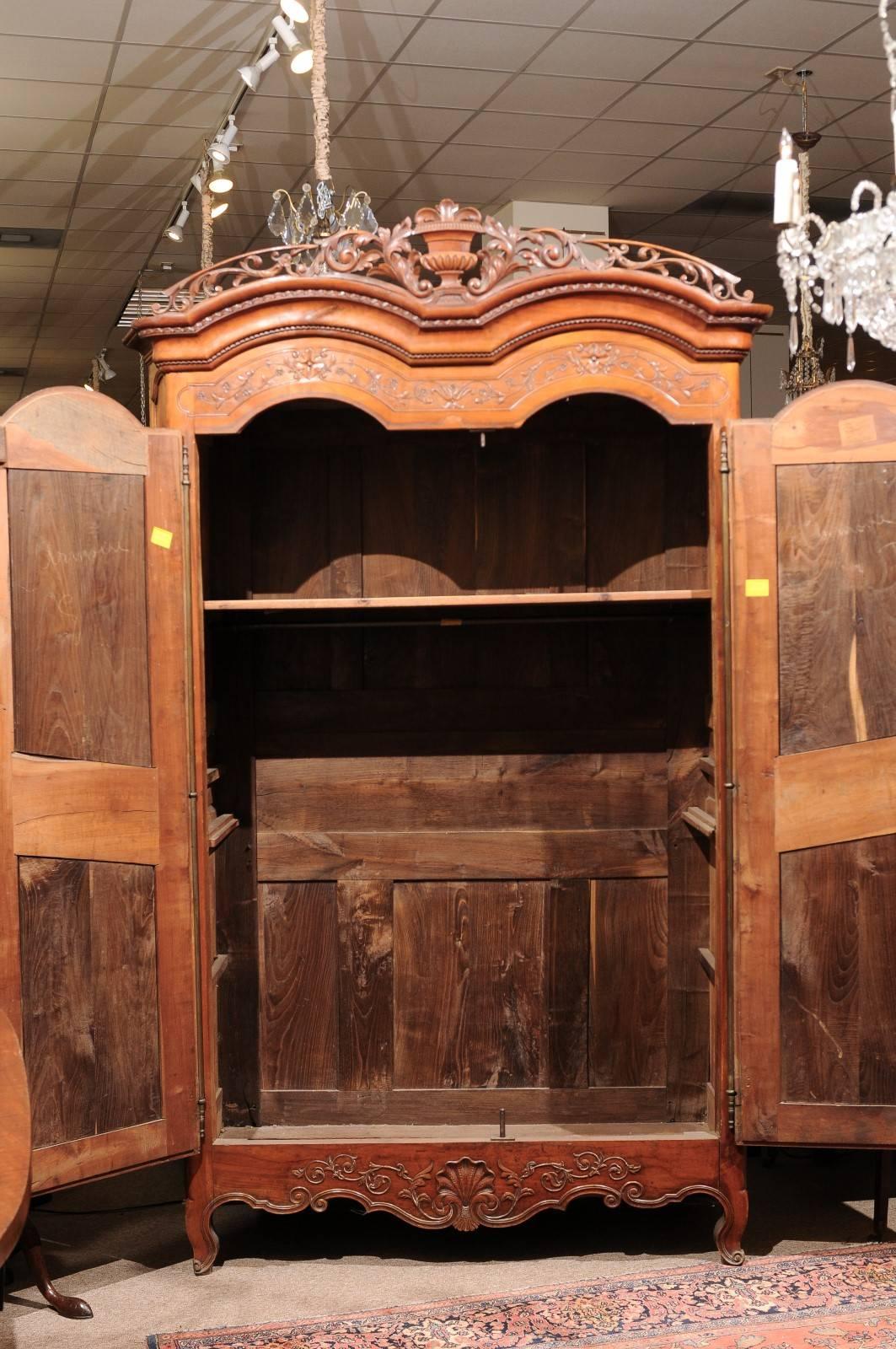 19th Century French Renaissance Style Armoire in Fruitwood with Double Bonnet In Excellent Condition In Atlanta, GA
