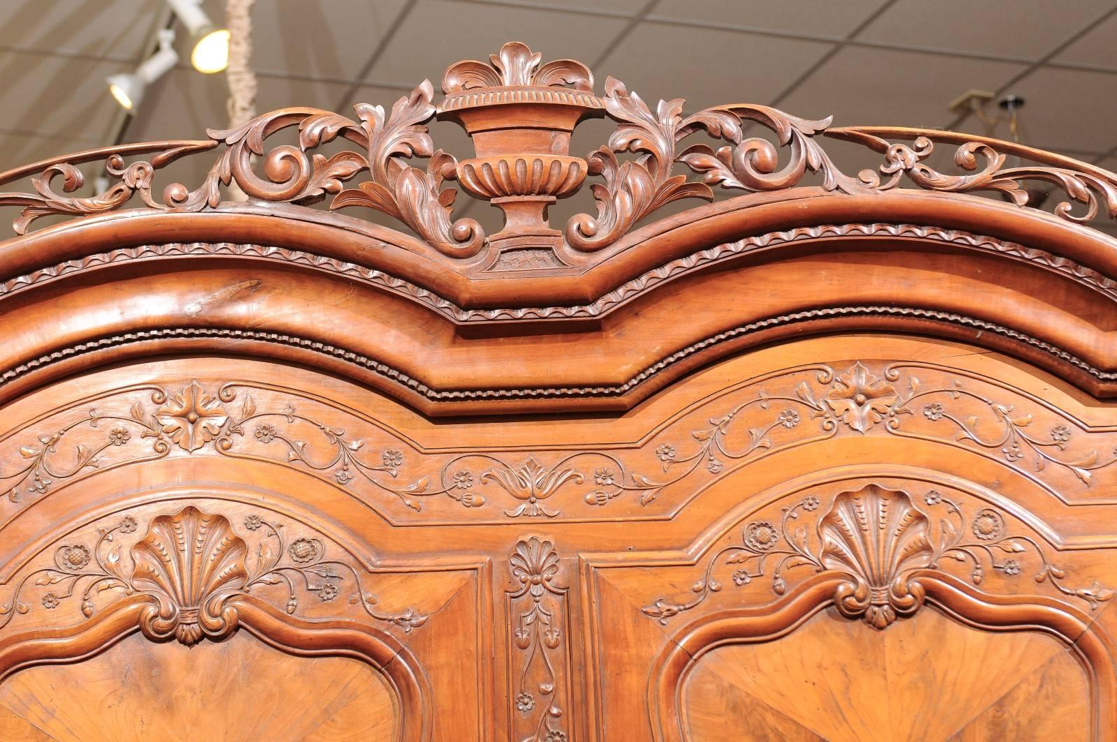 19th Century French Renaissance Style Armoire in Fruitwood with Double Bonnet 2