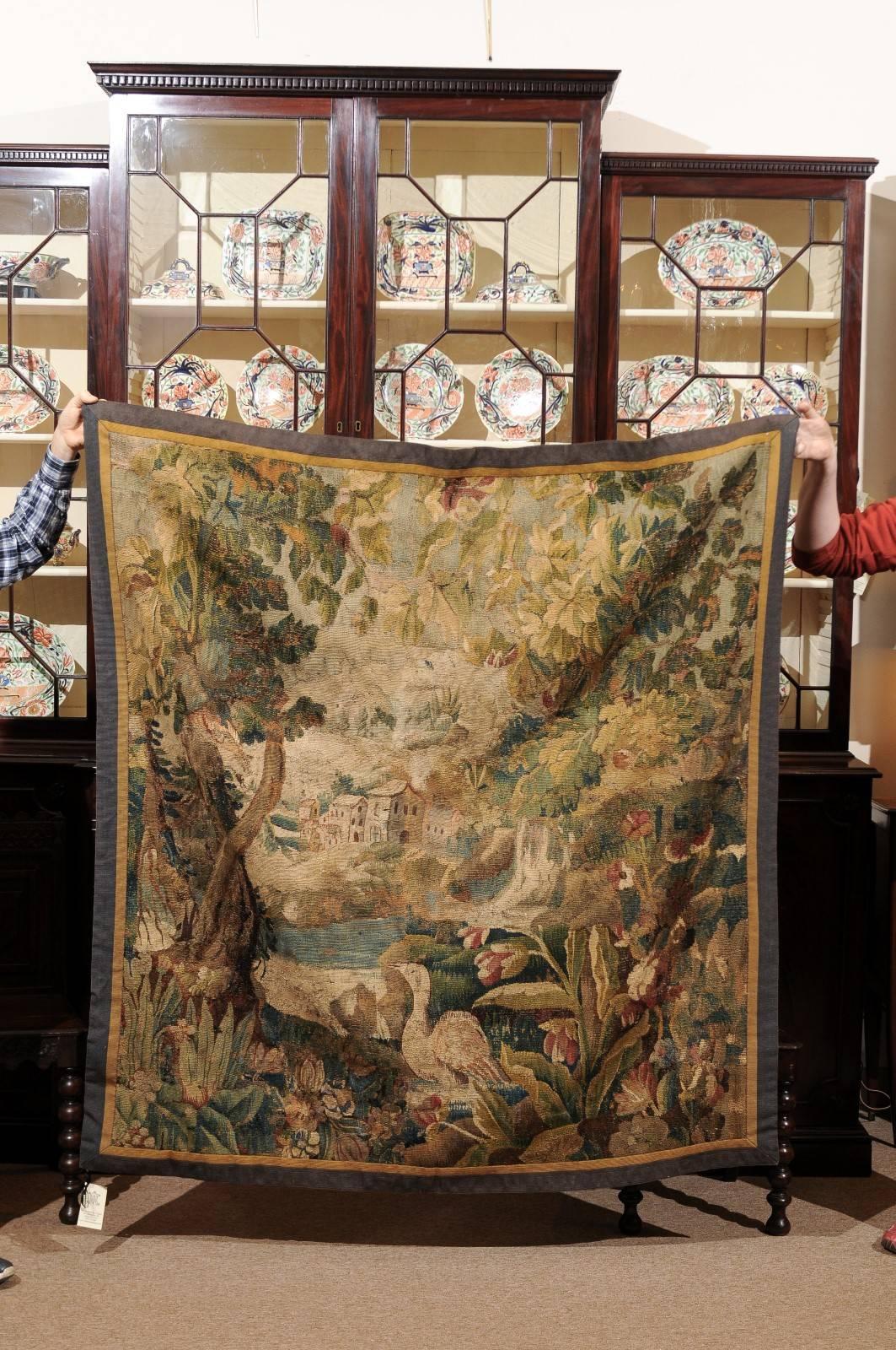 Hand-Woven 18th Century French Aubusson Tapestry of Village through the Trees