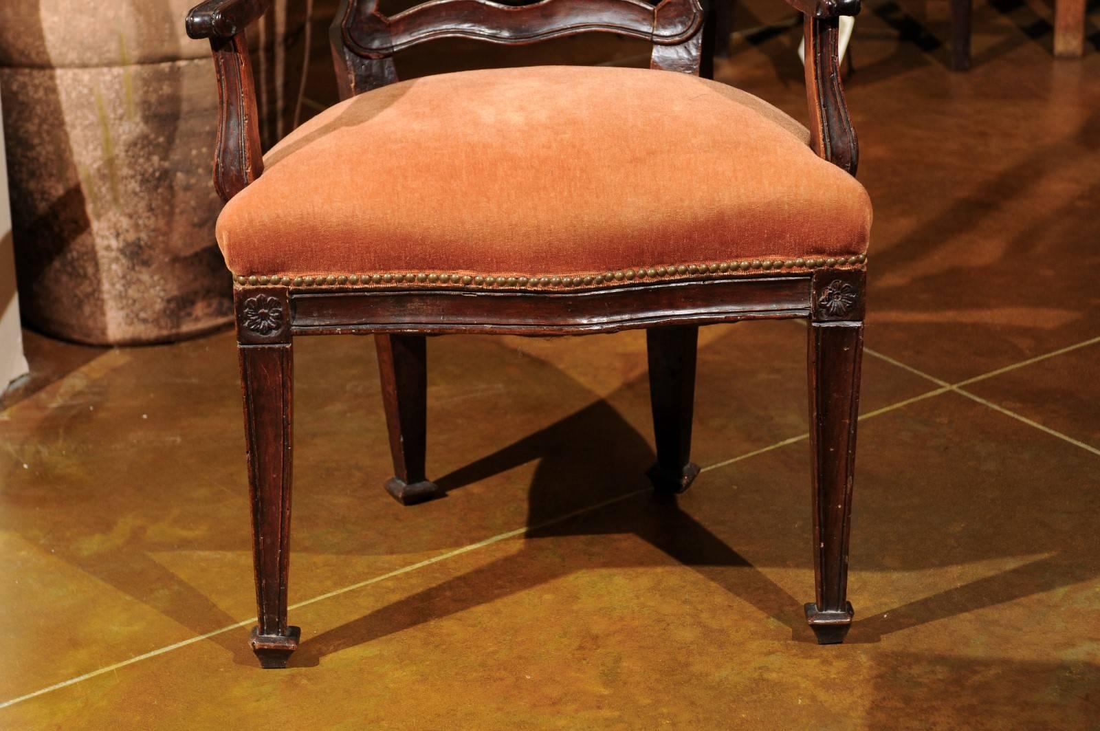 Transitional Rococo / Neoclassical Armchair in Walnut, Italy, circa 1780 In Good Condition For Sale In Atlanta, GA