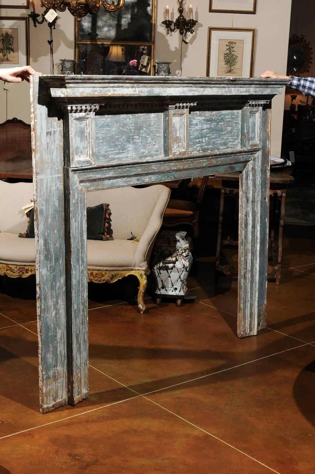 18th Century, American Federal Painted Blue Mantel In Excellent Condition In Atlanta, GA