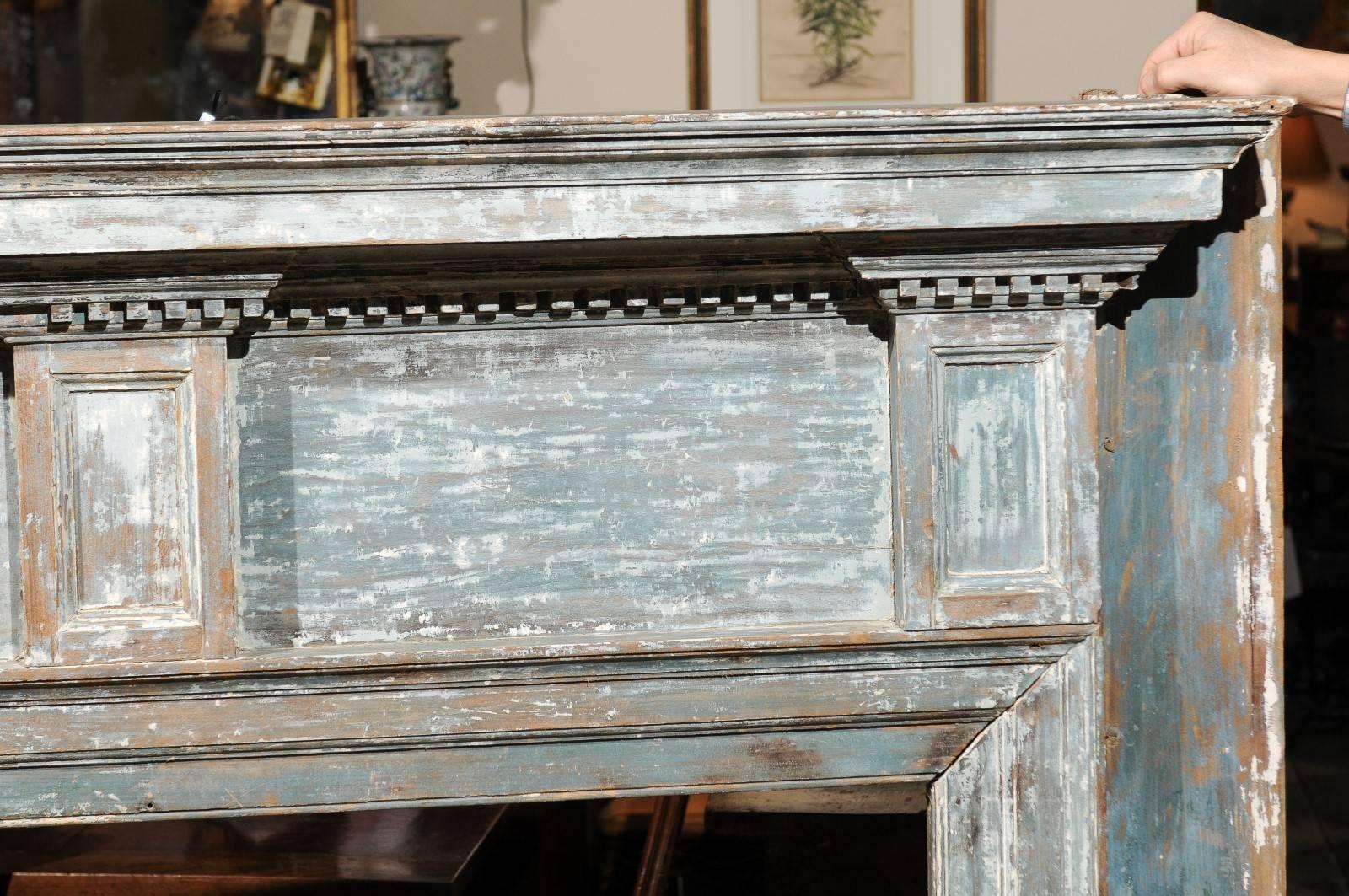 18th Century, American Federal Painted Blue Mantel 3