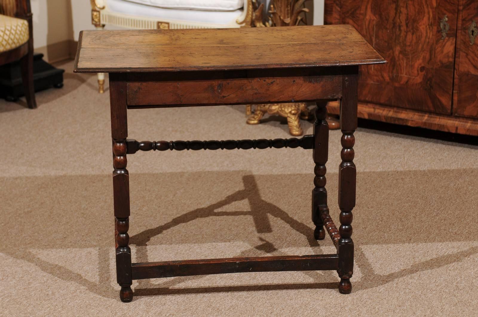 19th Century, English Oak Side Table with Turned Legs and Drawer 5