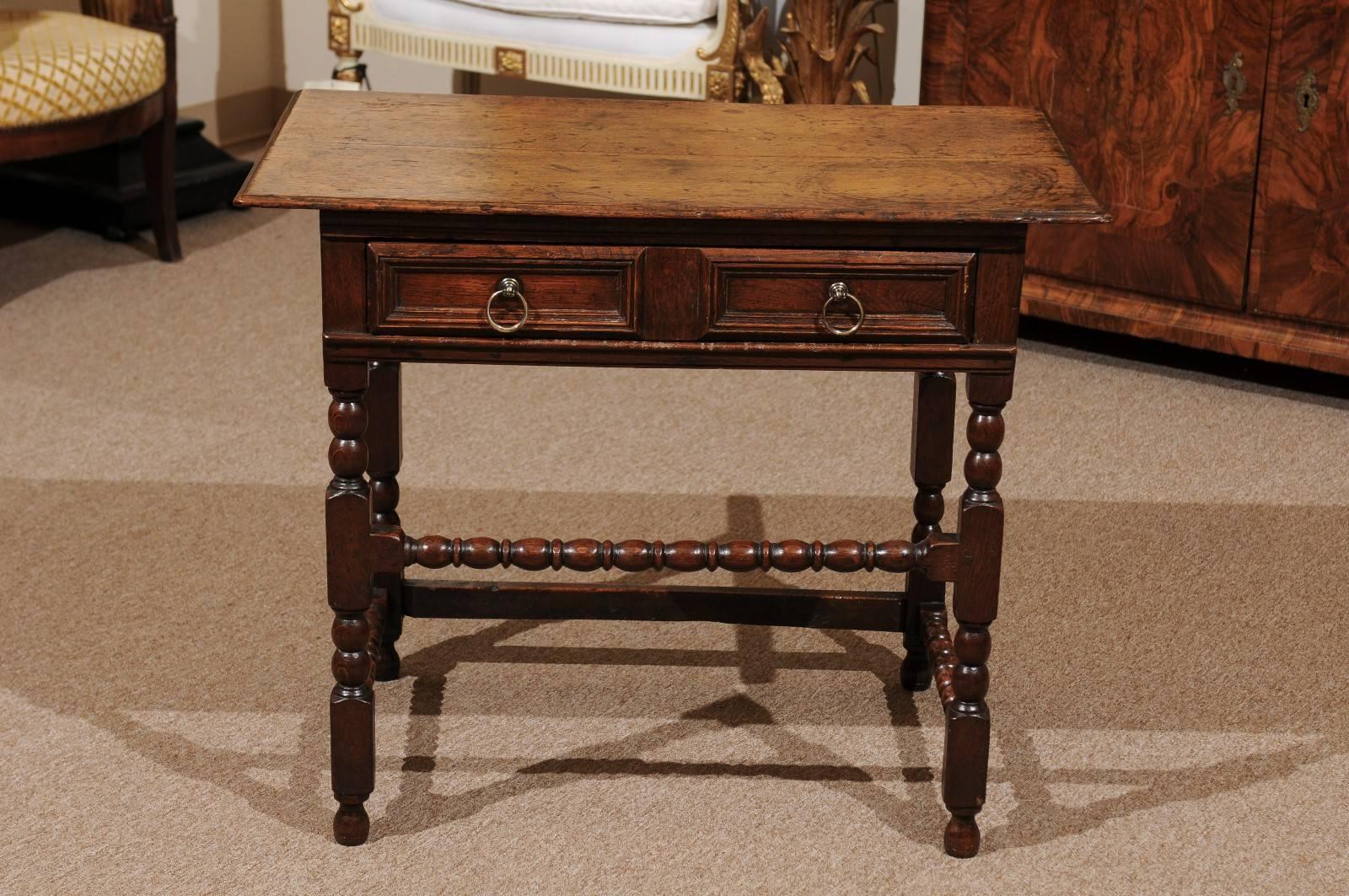 19th Century, English Oak Side Table with Turned Legs and Drawer 6