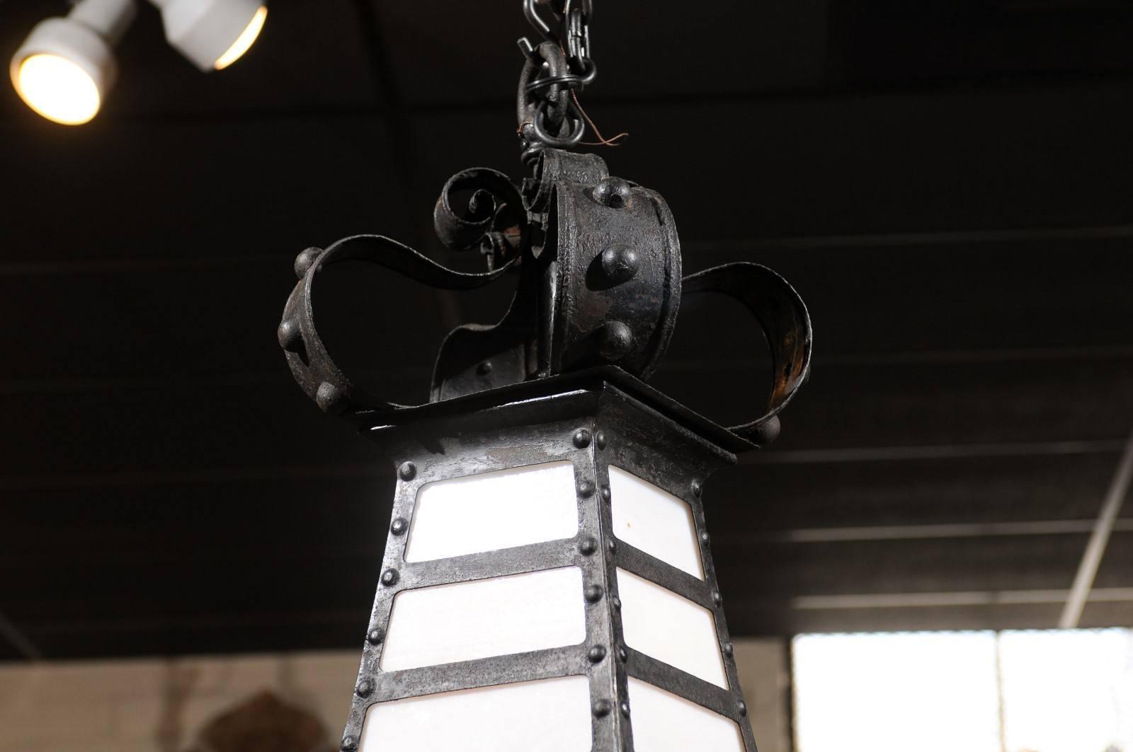 Cut Glass French Iron Lantern, Early 20th Century For Sale
