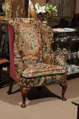 18th Century English Queen Anne Wing Chair in Walnut with Needlepoint Tapestry