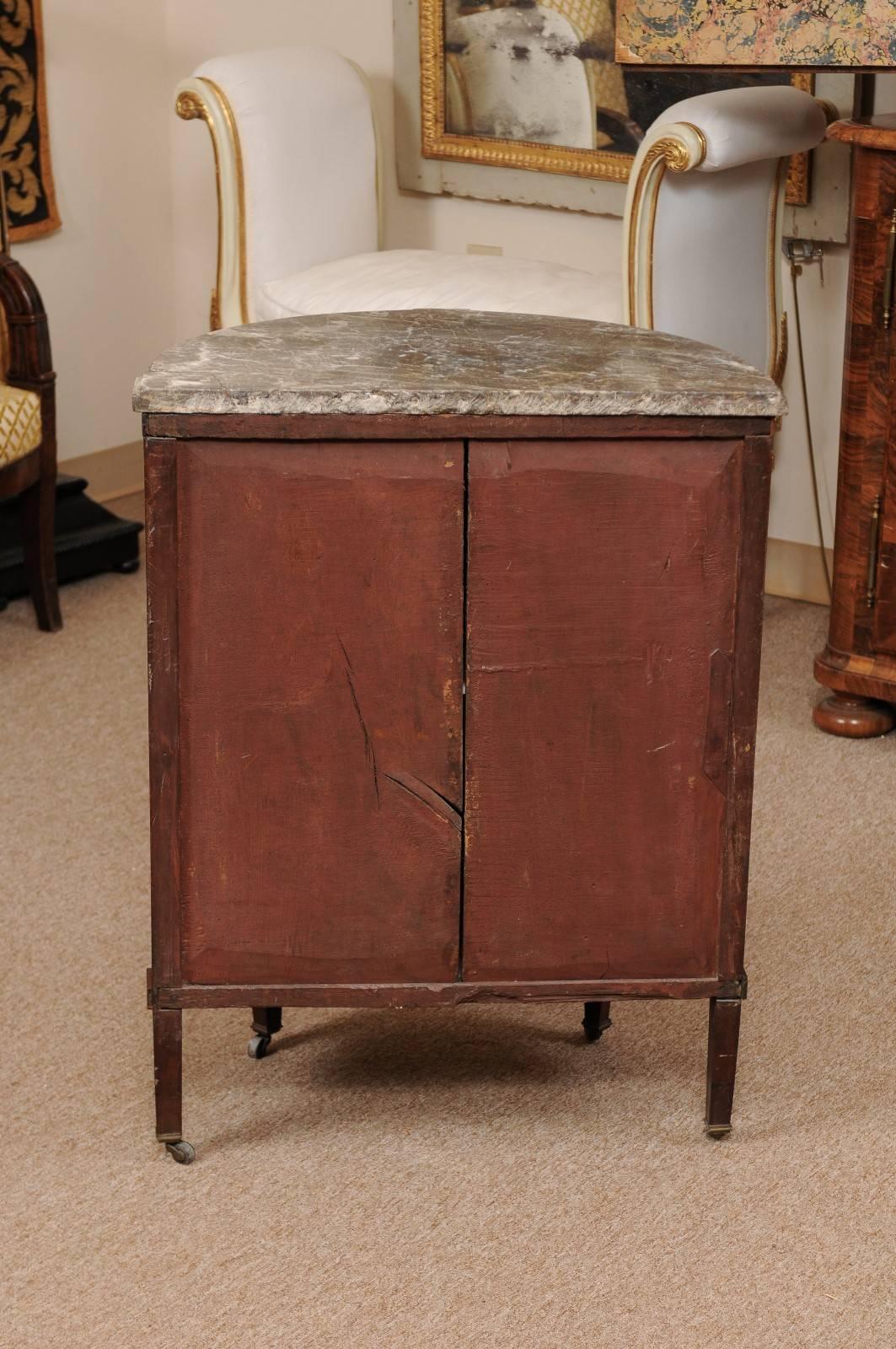 Petite Louis XVI Demilune Cabinet with Inlay & Marble Top, 18th Century, France 5