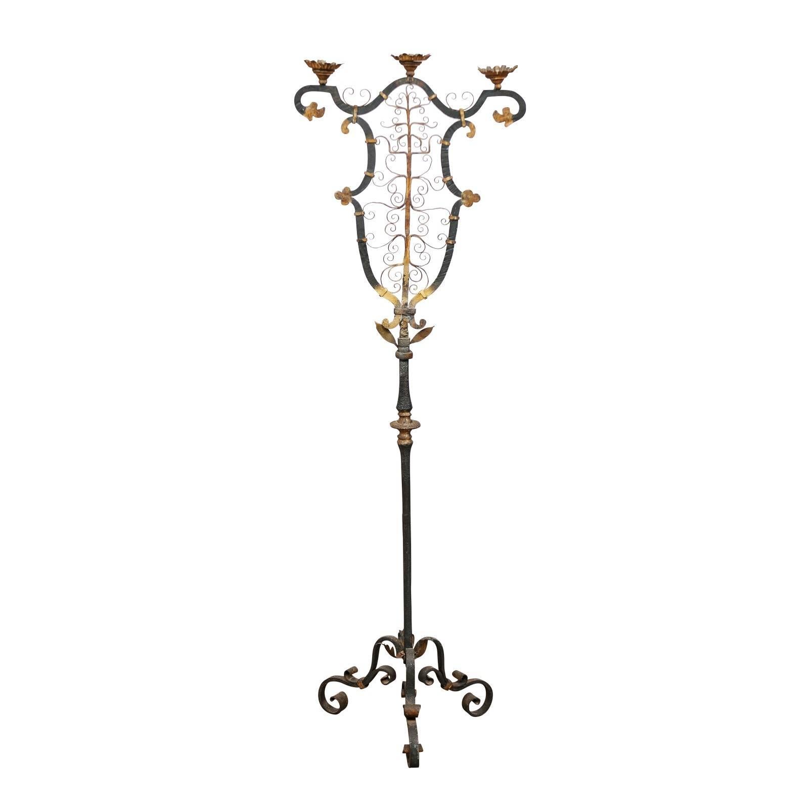 French Wrought Iron Floor Candelabra, ca. 1900 For Sale
