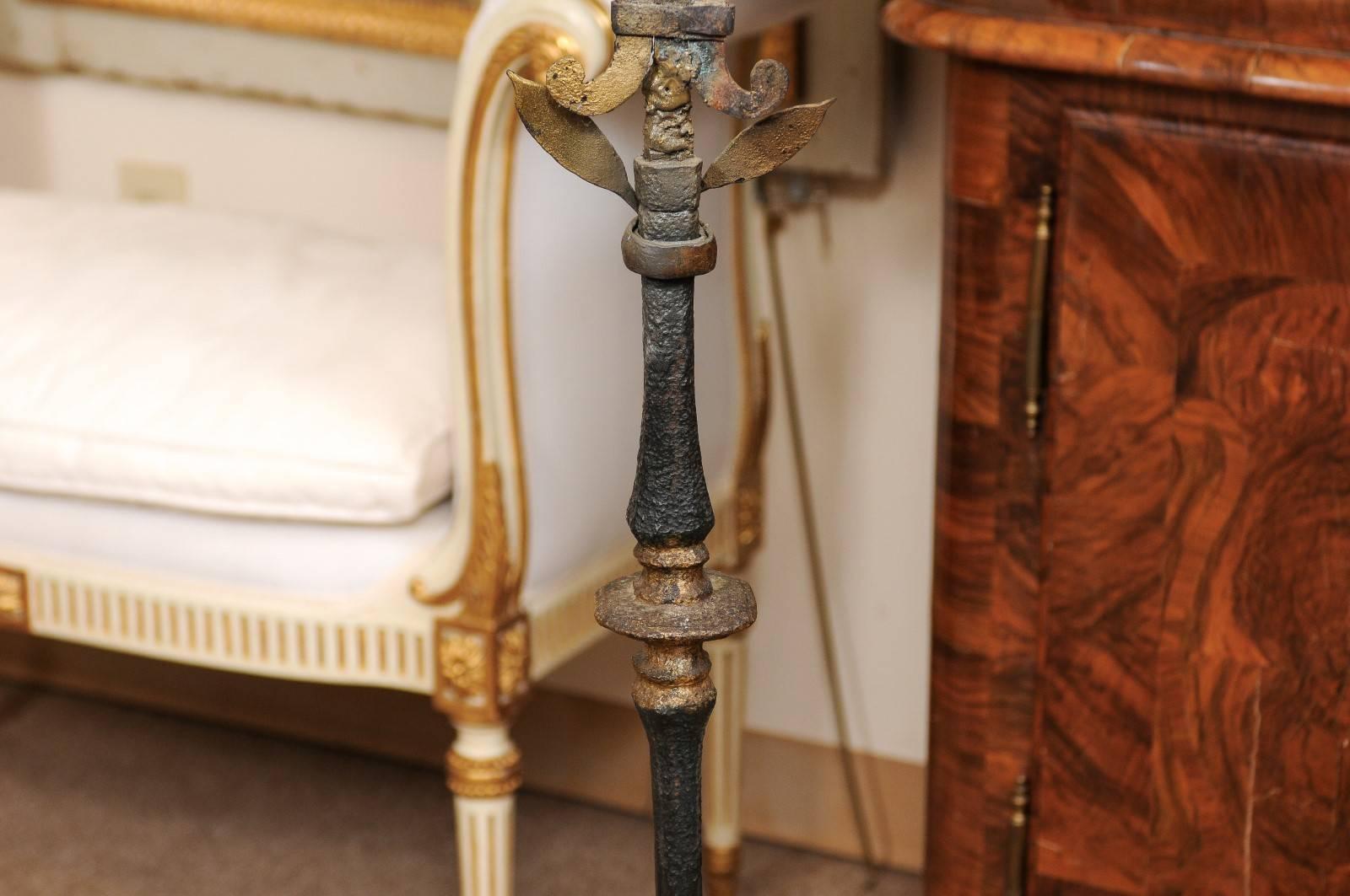 French Wrought Iron Floor Candelabra, ca. 1900 In Good Condition For Sale In Atlanta, GA