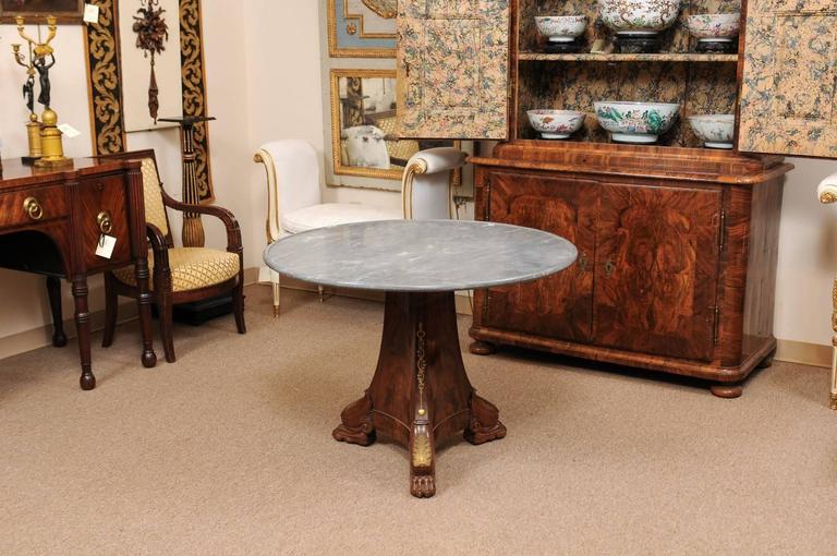 Hand-Carved French Empire Mahogany Centre Table with Bronze Dore Mounts, Early 19th Century For Sale