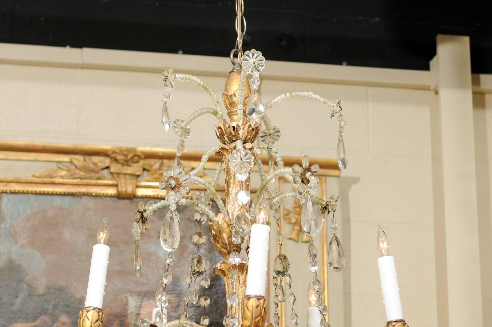 Neoclassical Style Giltwood and Crystal Chandelier with Flowers, 19th Century 1