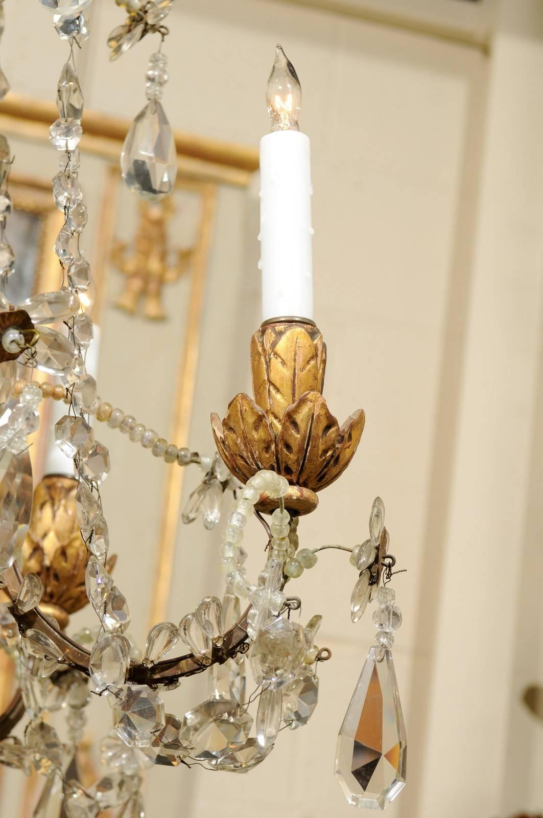 Neoclassical Style Giltwood and Crystal Chandelier with Flowers, 19th Century 2
