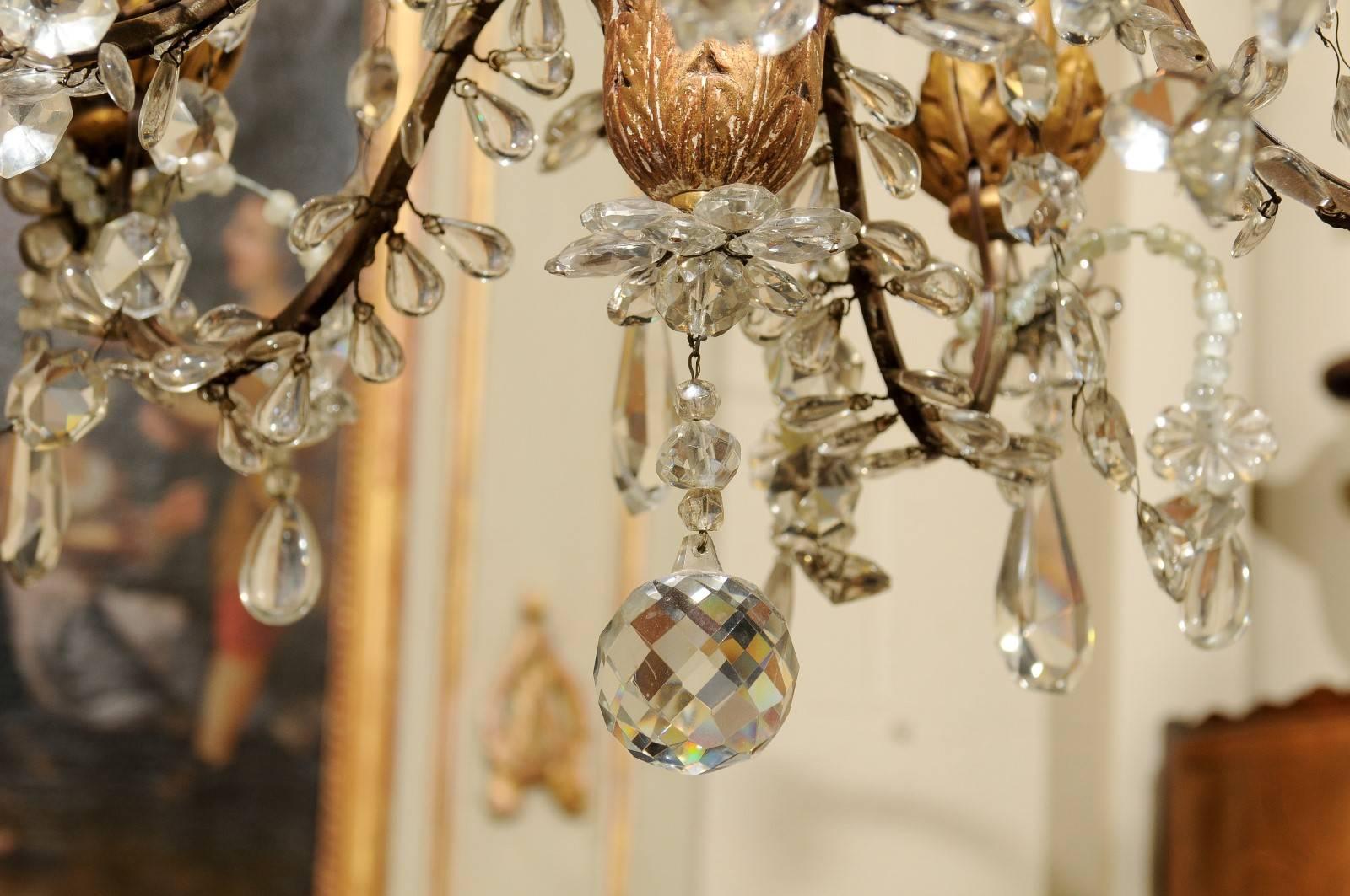 Neoclassical Style Giltwood and Crystal Chandelier with Flowers, 19th Century In Good Condition In Atlanta, GA