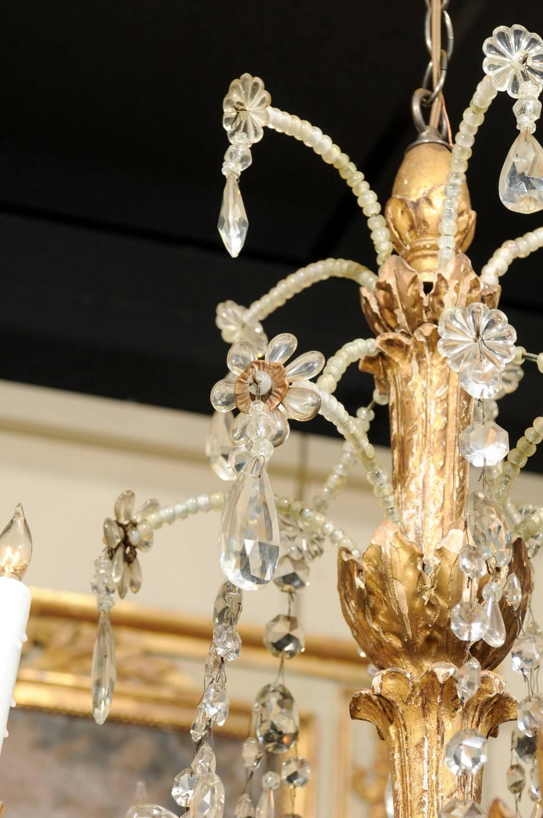 Neoclassical Style Giltwood and Crystal Chandelier with Flowers, 19th Century 3