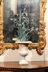 Pair of 18th Century Marble Urn with Painted Tole Flowers, France