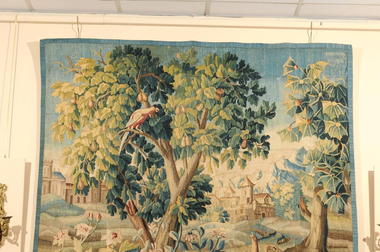 18th Century French Verdure Tapestry of Village through Trees In Good Condition In Atlanta, GA