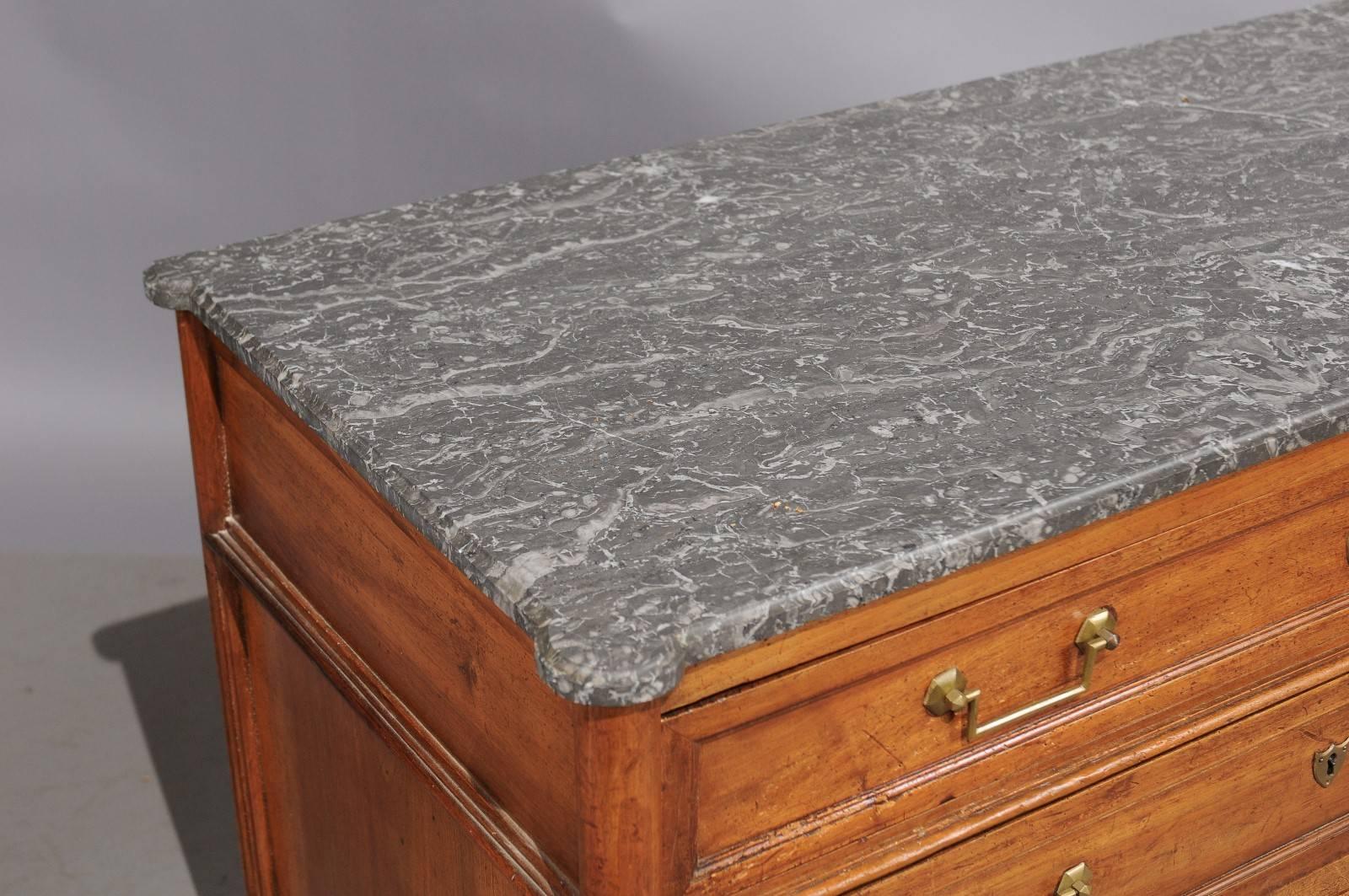 Louis XVI French Walnut Commode with Grey Marble Top 1