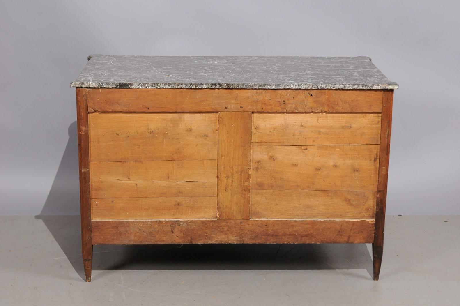 Louis XVI French Walnut Commode with Grey Marble Top 3