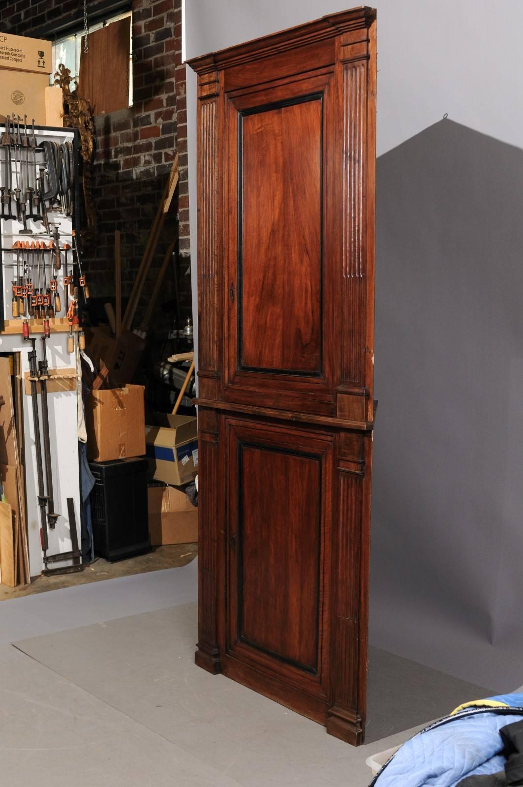 Carved French Directoire Walnut Corner Cupboard, ca. 1790 For Sale