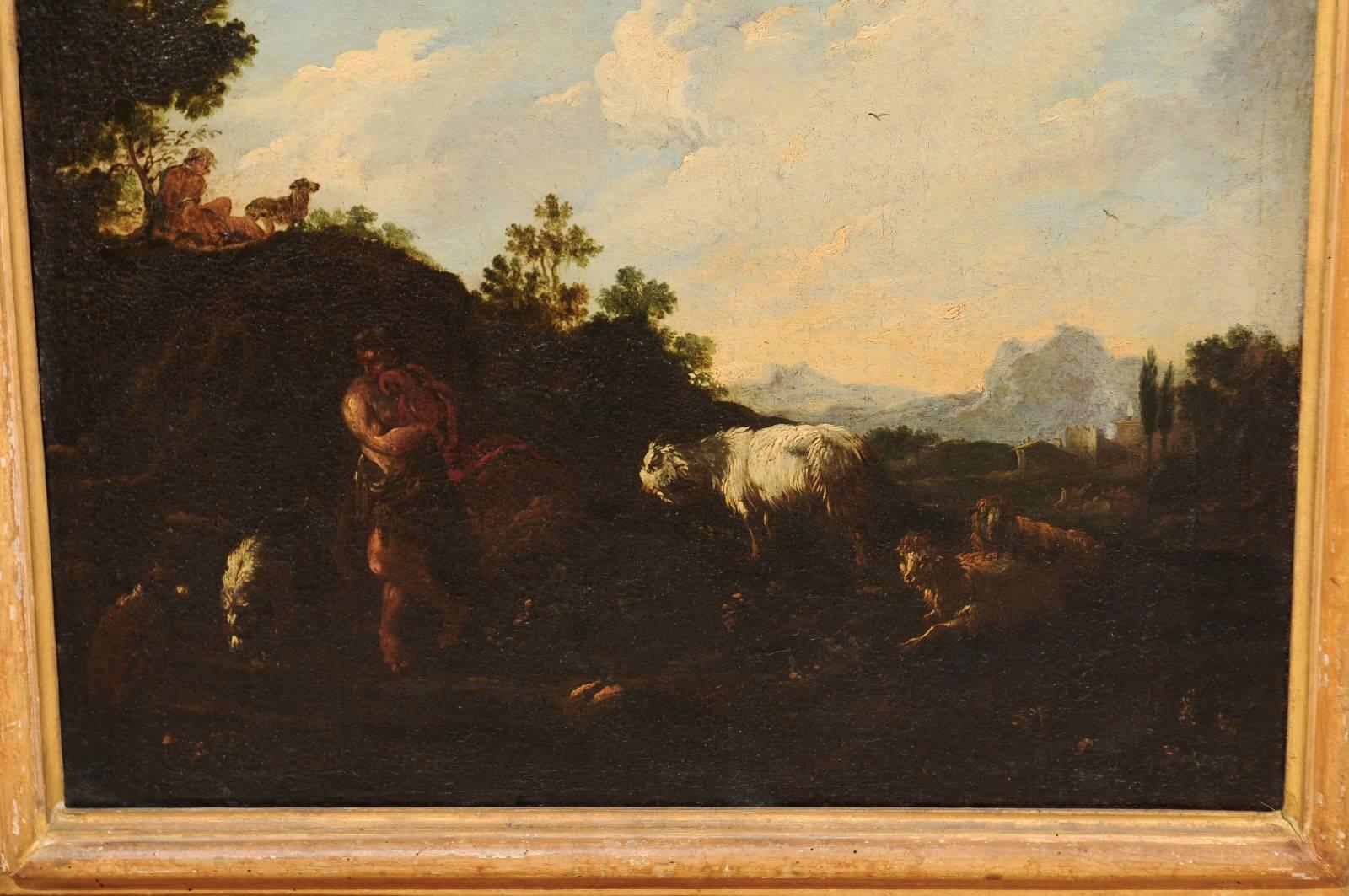 Hand-Painted Pair of 18th Century Italian Oil on Canvas Landscape Painting