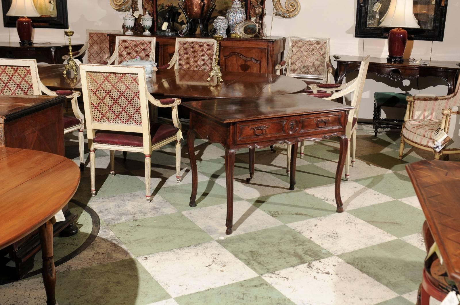 18th Century French Louis XV Side Table in Walnut with Hoof Feet and Drawer In Good Condition In Atlanta, GA