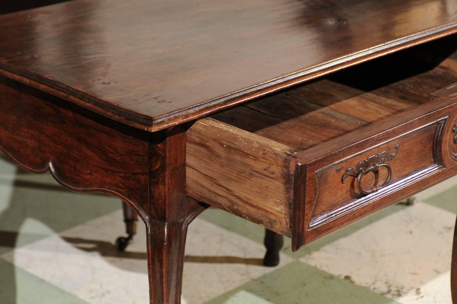18th Century French Louis XV Side Table in Walnut with Hoof Feet and Drawer 1