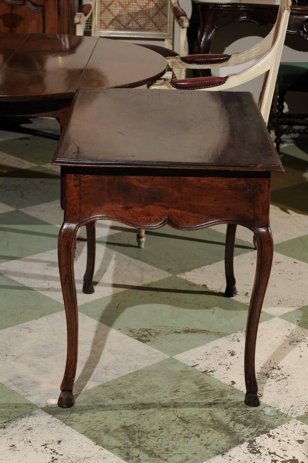 18th Century French Louis XV Side Table in Walnut with Hoof Feet and Drawer 3