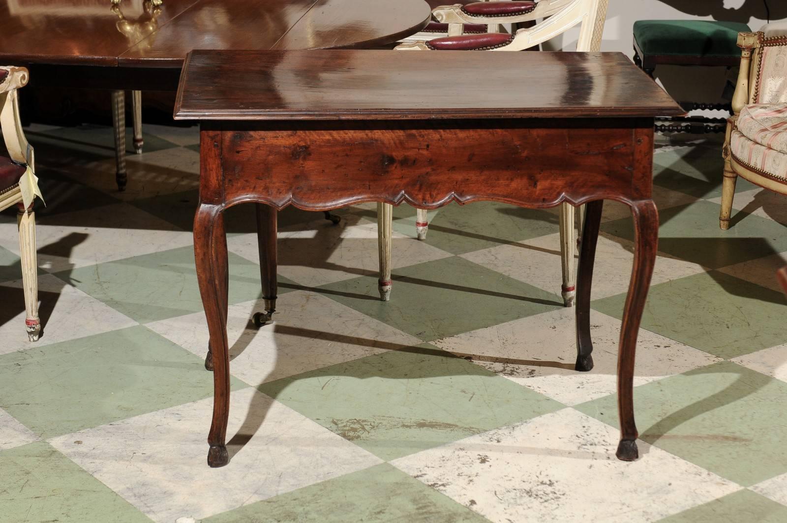 18th Century French Louis XV Side Table in Walnut with Hoof Feet and Drawer 5