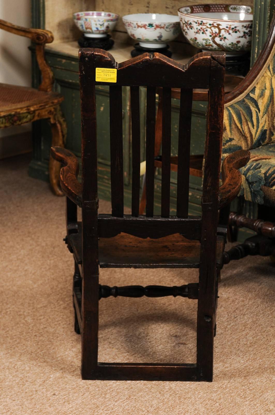 Petite Oak Arm Chair with Turned Stretcher, England, 18th Century In Good Condition For Sale In Atlanta, GA