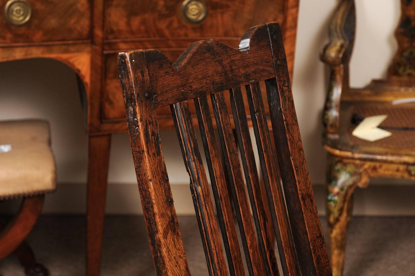 Petite Oak Arm Chair with Turned Stretcher, England, 18th Century For Sale 1