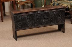 18th Century English Footed Oak Coffer with Carved Tulips
