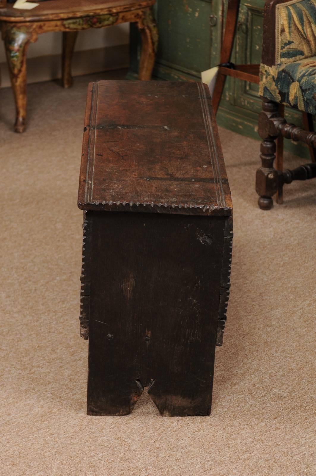 18th Century and Earlier 18th Century English Footed Oak Coffer with Carved Tulips